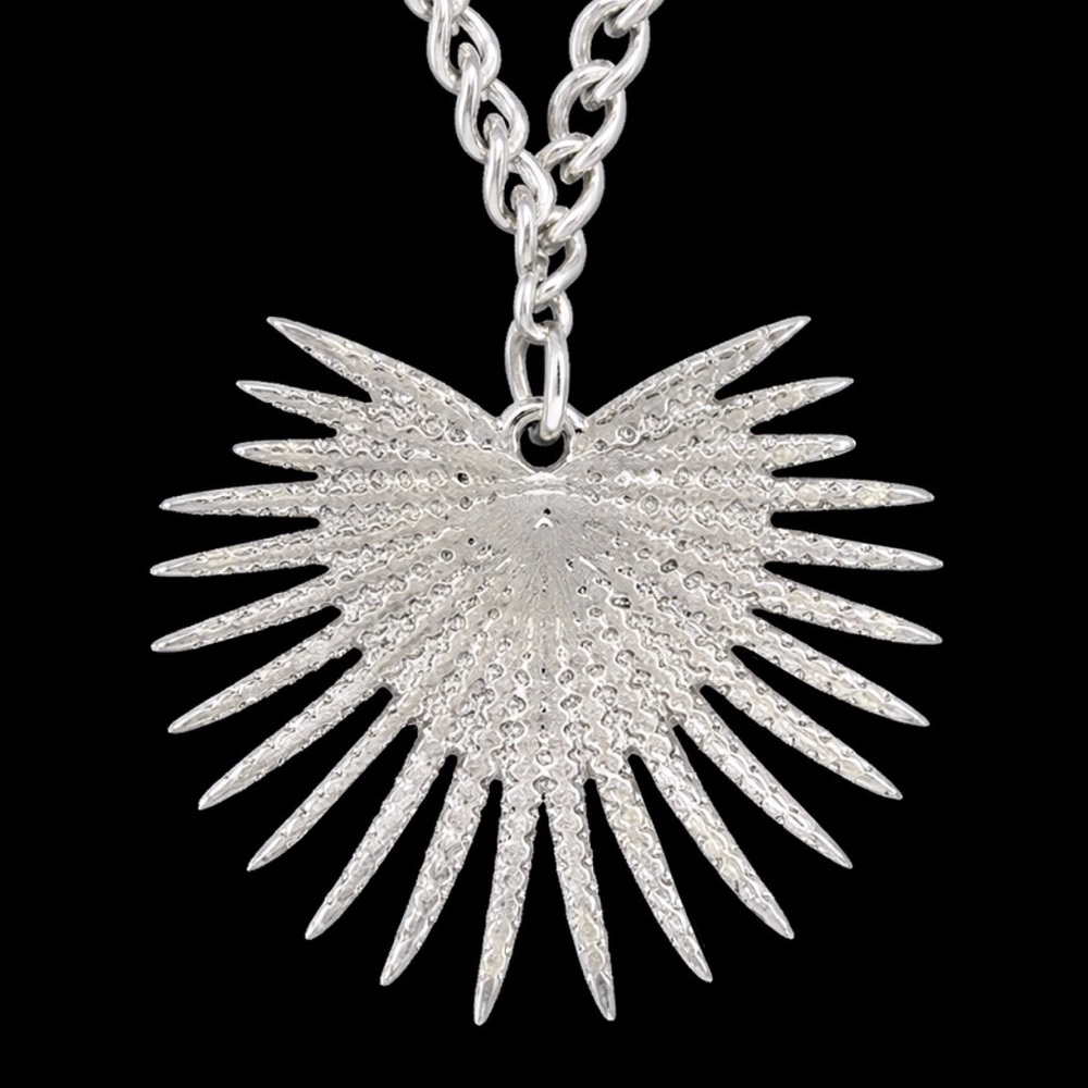 Zara “Radiance” Heart Sunburst Sunbeam Ray Regal Royal Statement Steel Necklace